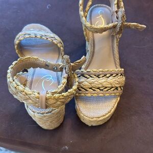 Sam Edelman Natural Tan Braided Espadrille Wedge Sandals